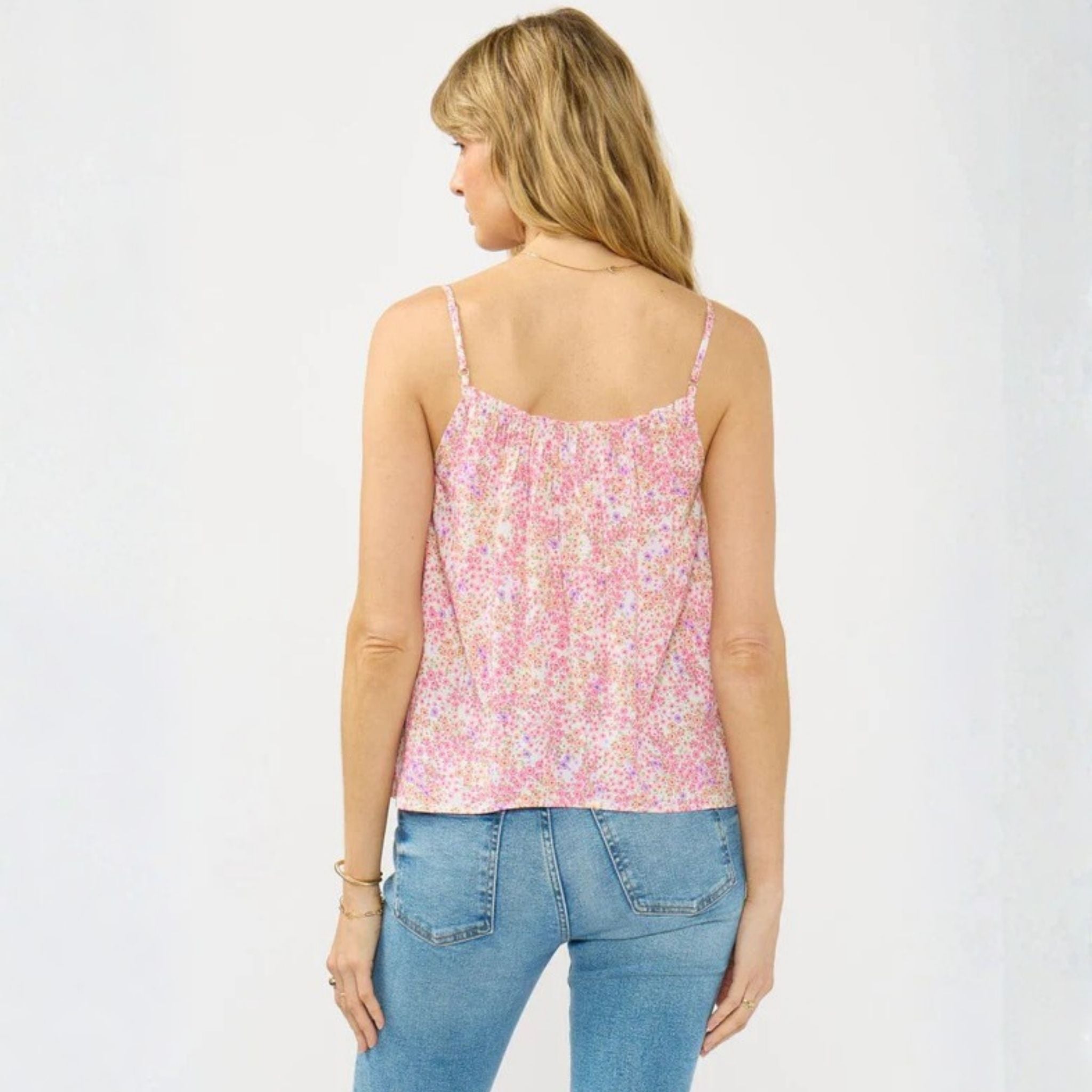 Sunlight Petal Print Spaghetti Strap Button Down Cami Top