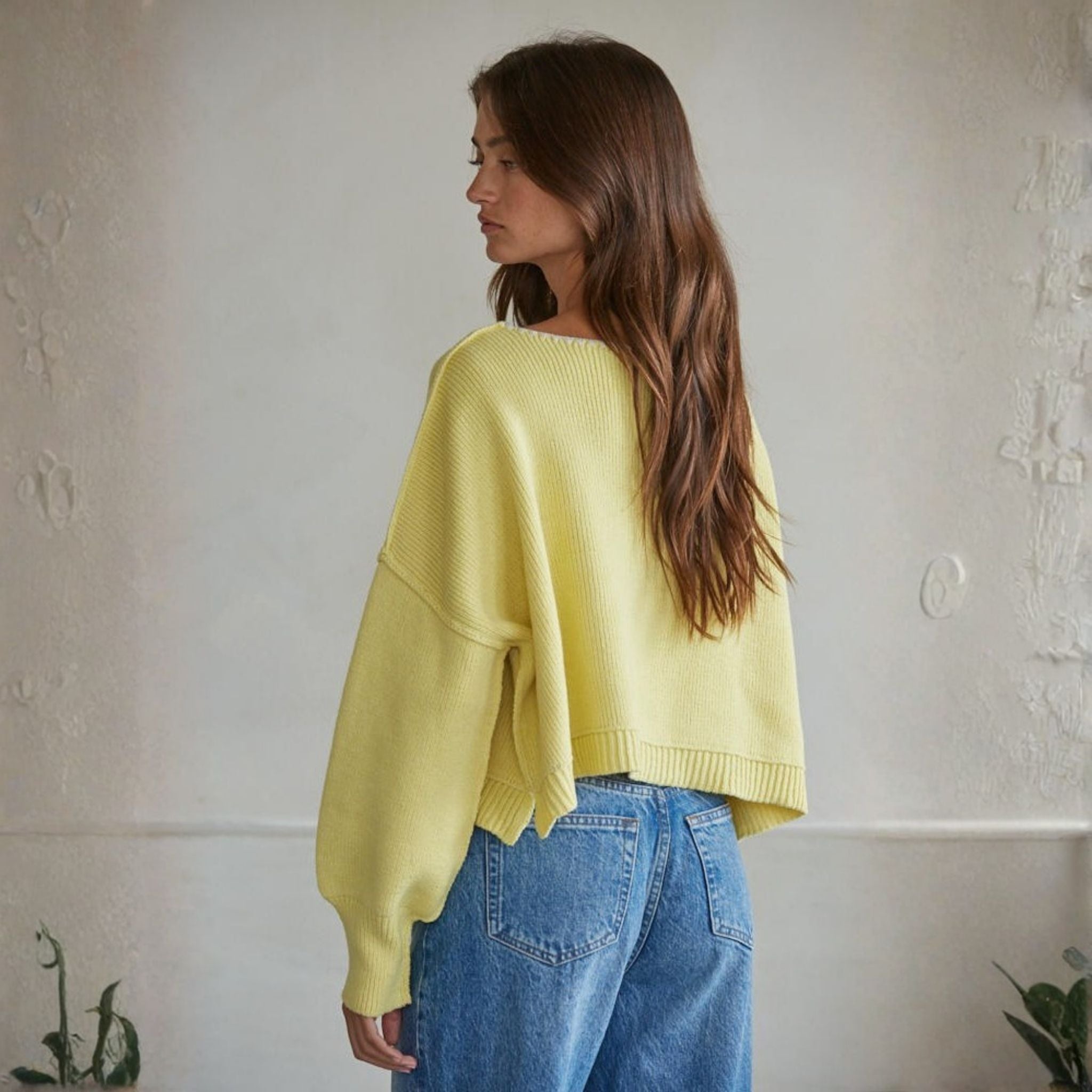 Vandelia Contrast Stitch Boat Neck Ribbed Sweater