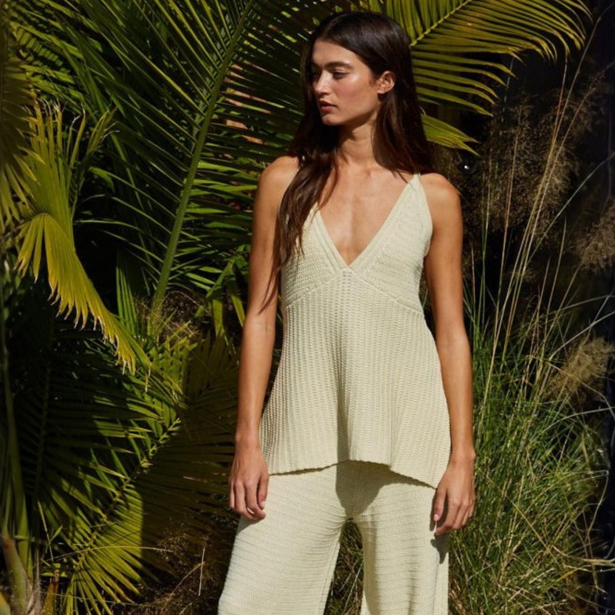 Seline Plunging V Neck Sleeveless Crochet Knit Top