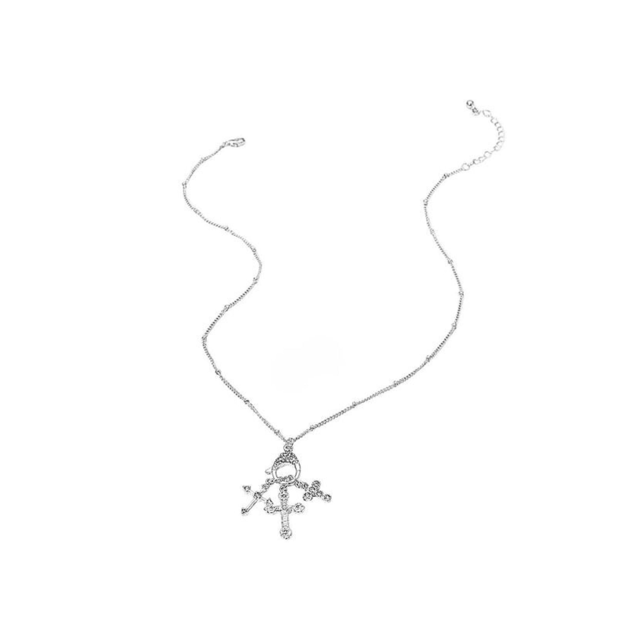 Silver necklace with a pendant on a white background