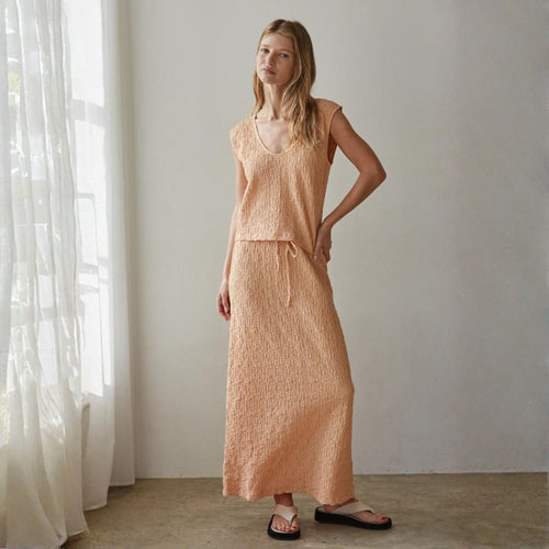 Yvette Textured Drawstring Waist Midi Skirt