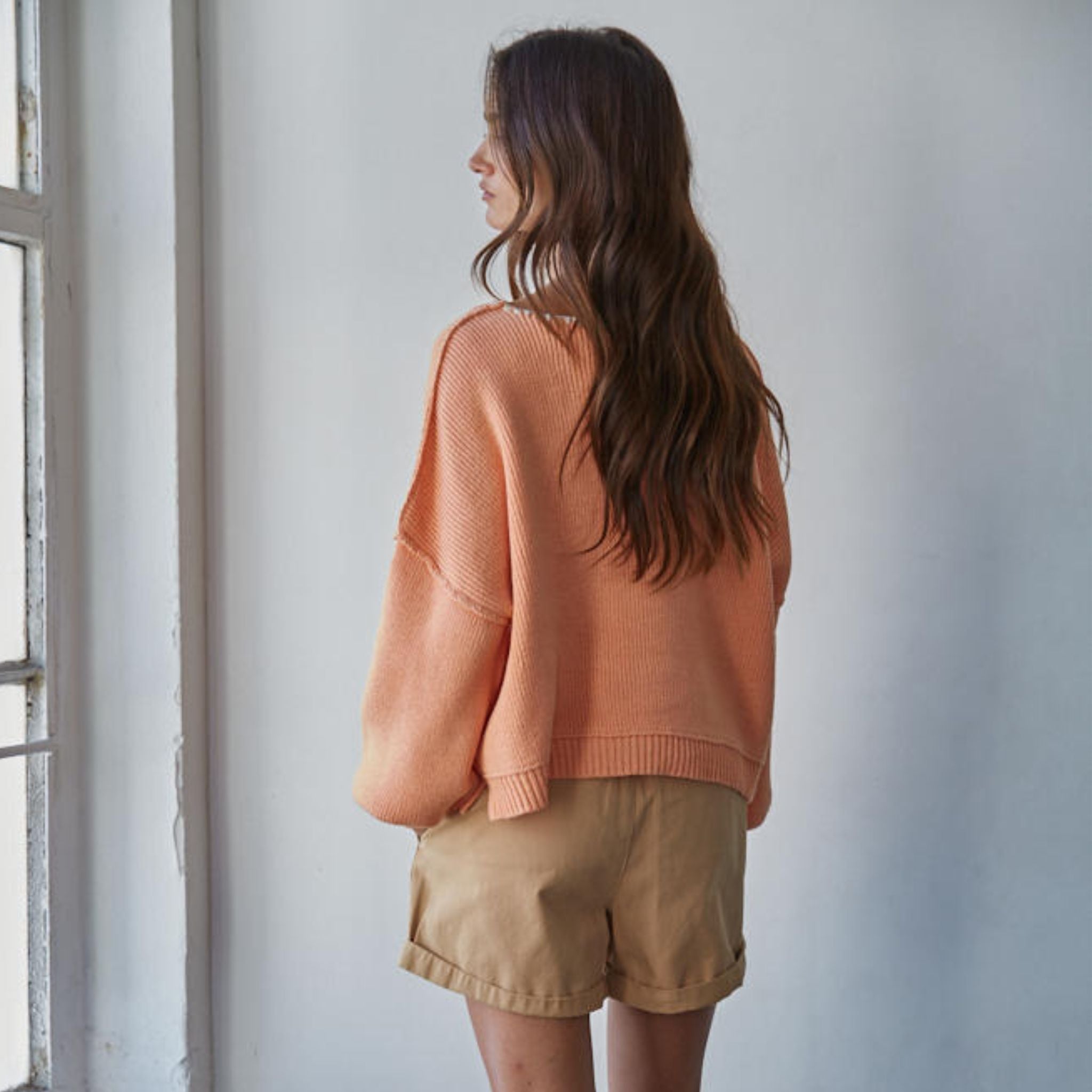 Vandelia Contrast Stitch Boat Neck Ribbed Sweater