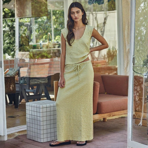 Yvette Textured Drawstring Waist Midi Skirt