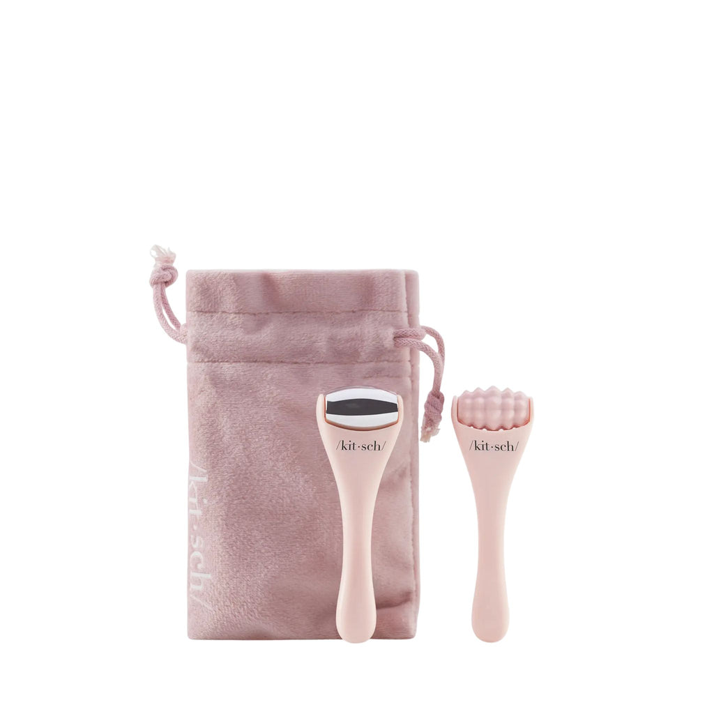 Pink skin care tool set with 'Kit-sch' branding on a white background