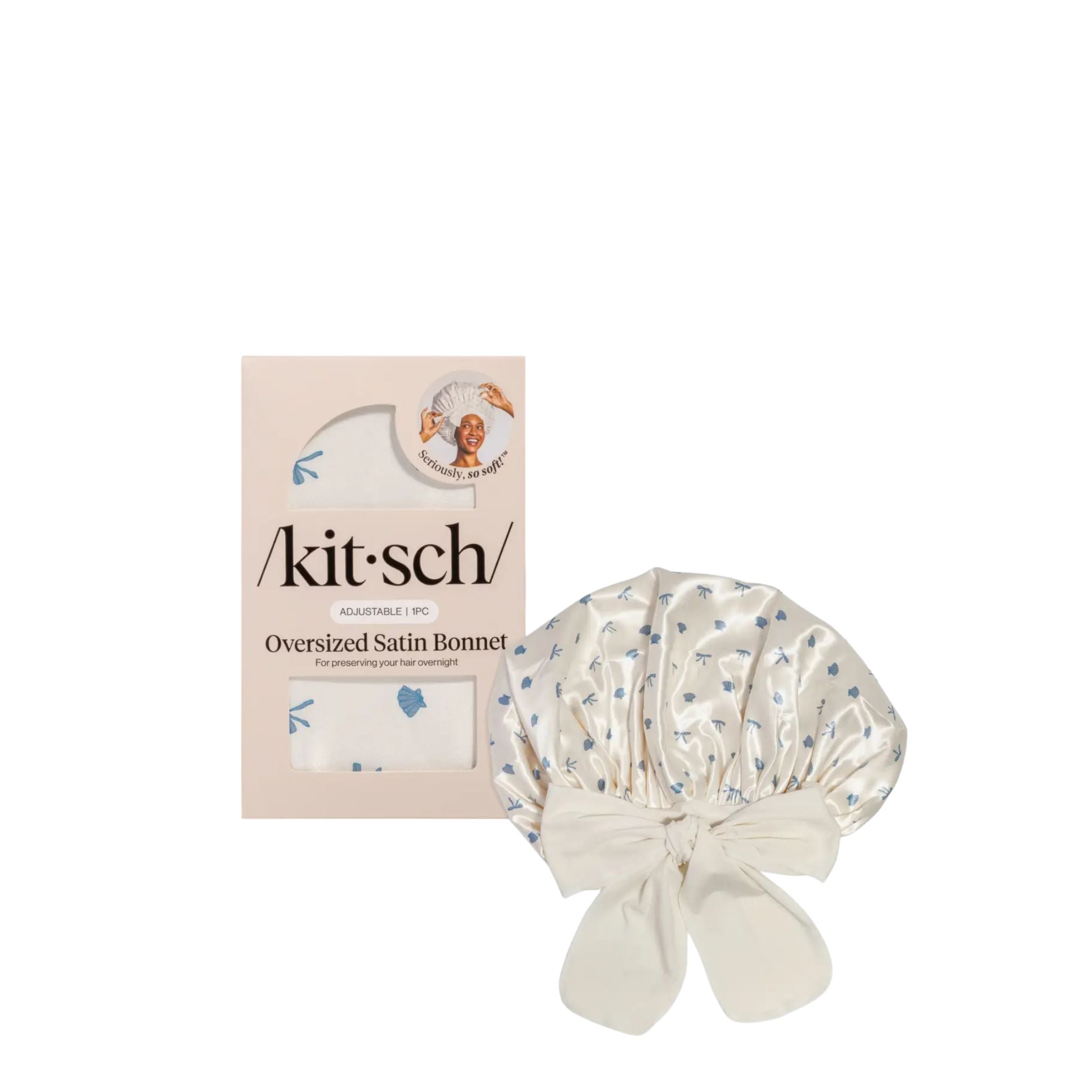 Kit-sch oversized satin bonnet with packaging on a white background