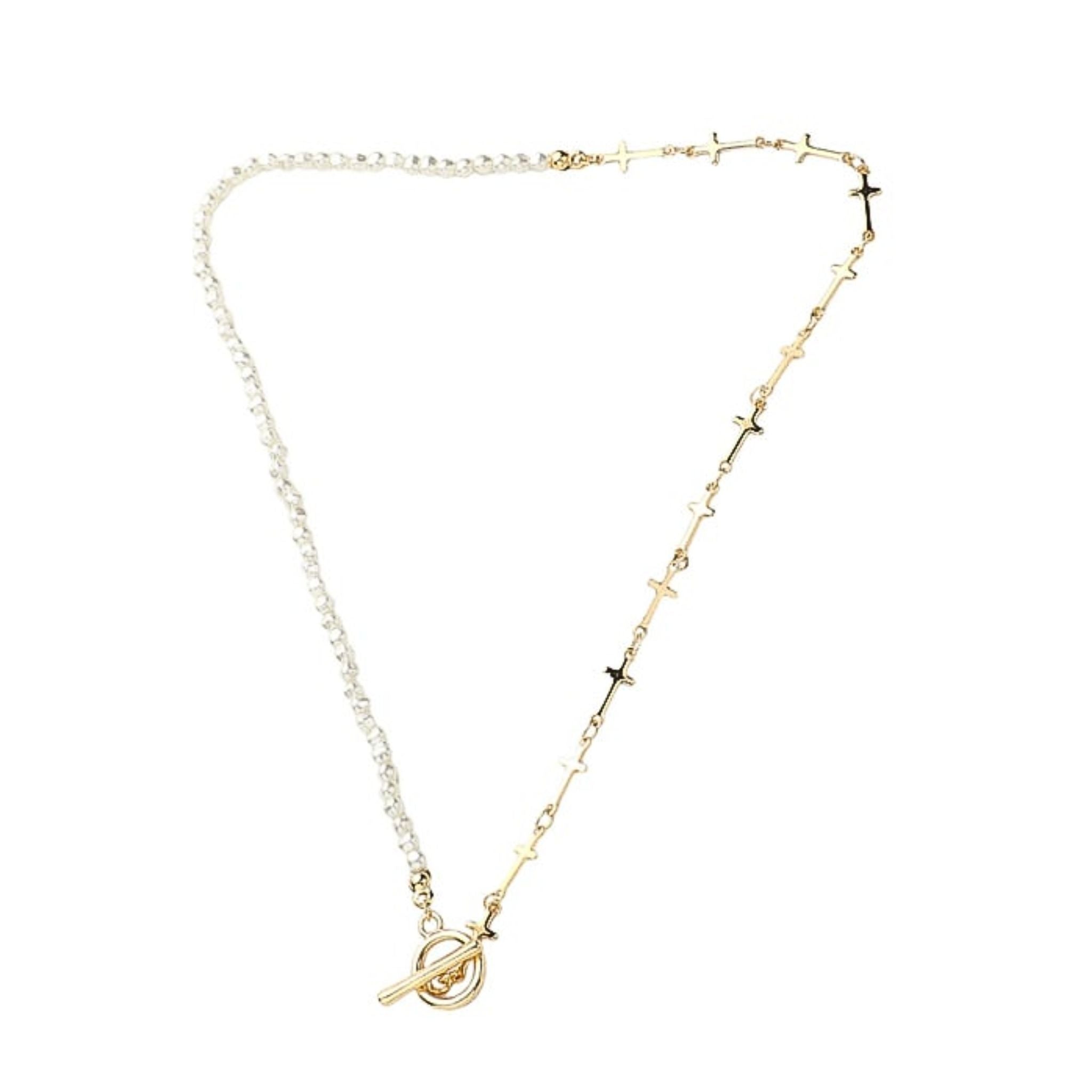 Gold necklace with a clasp on a white background
