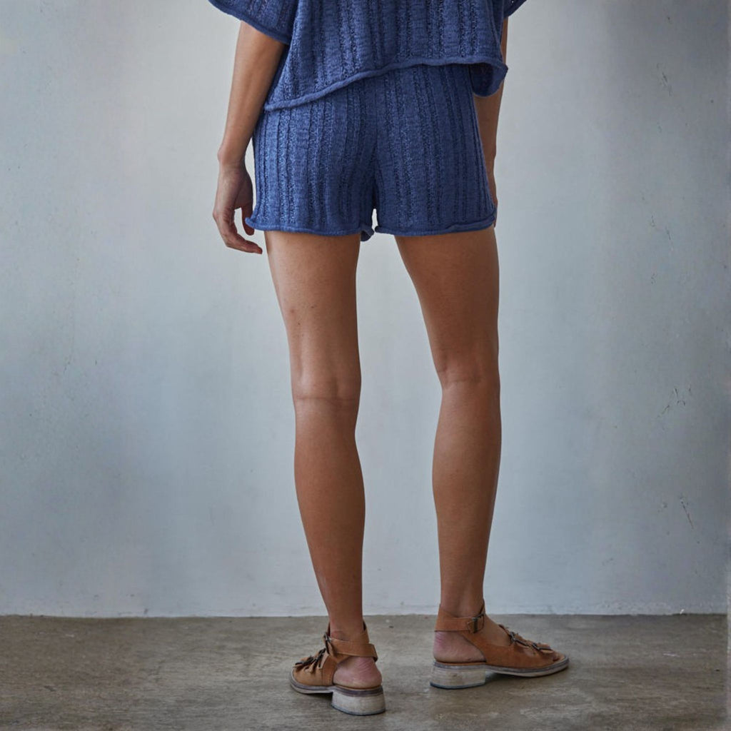 Saige Textured Knit Elastic Drawstring Waist Shorts