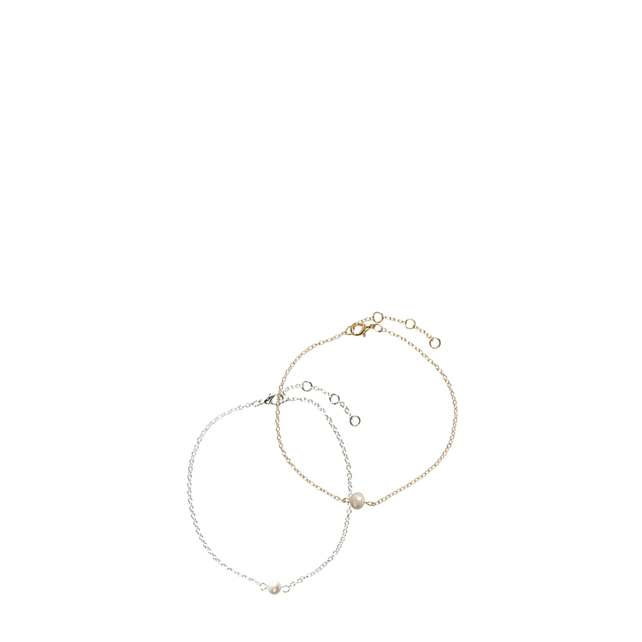 Gold and silver bracelet with pearls on a white background