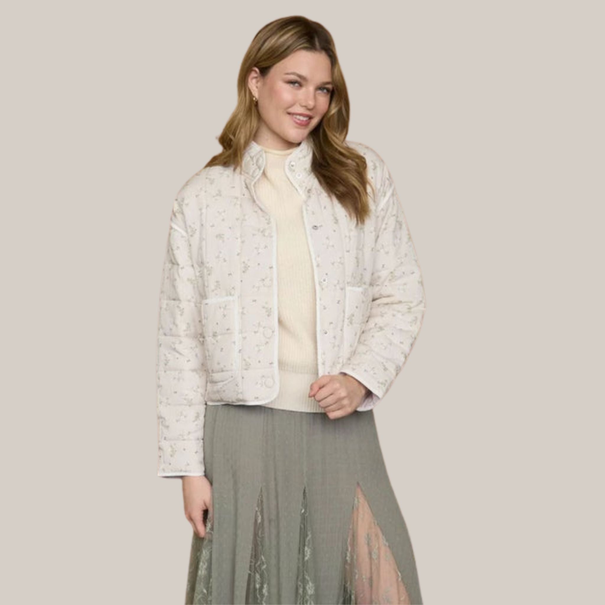 Quilted Floral Button Down Jacket