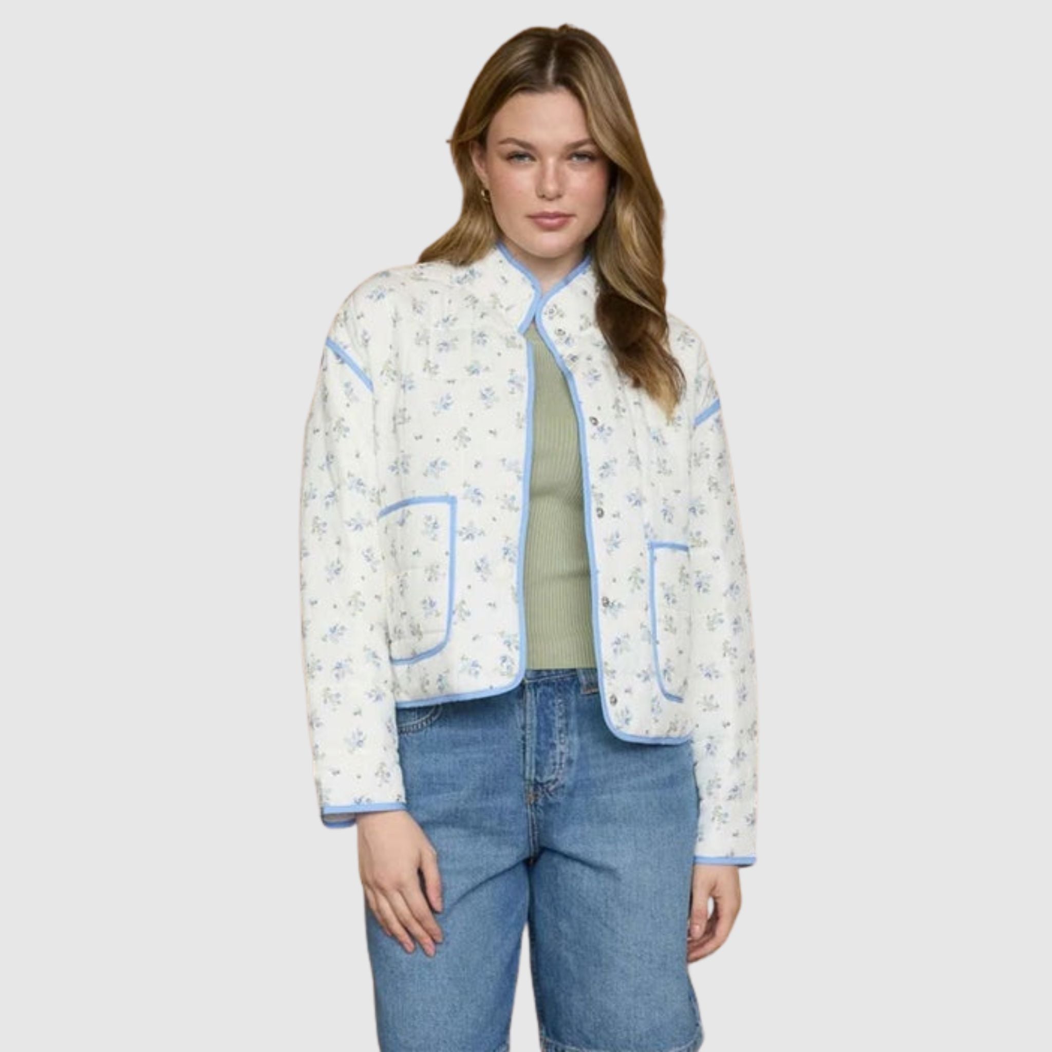 Quilted Floral Button Down Jacket