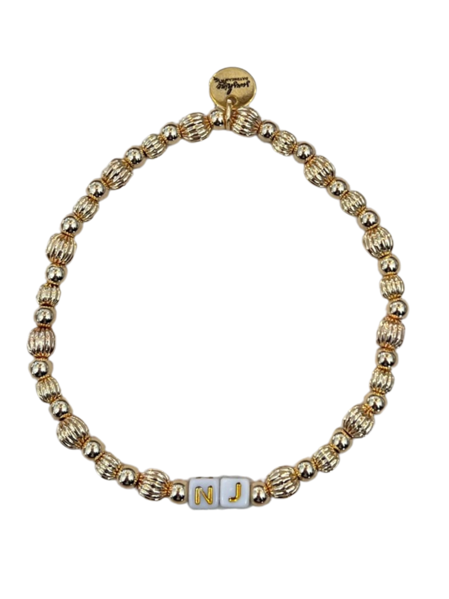 NJ Golden Beaded Letter Block Bracelet