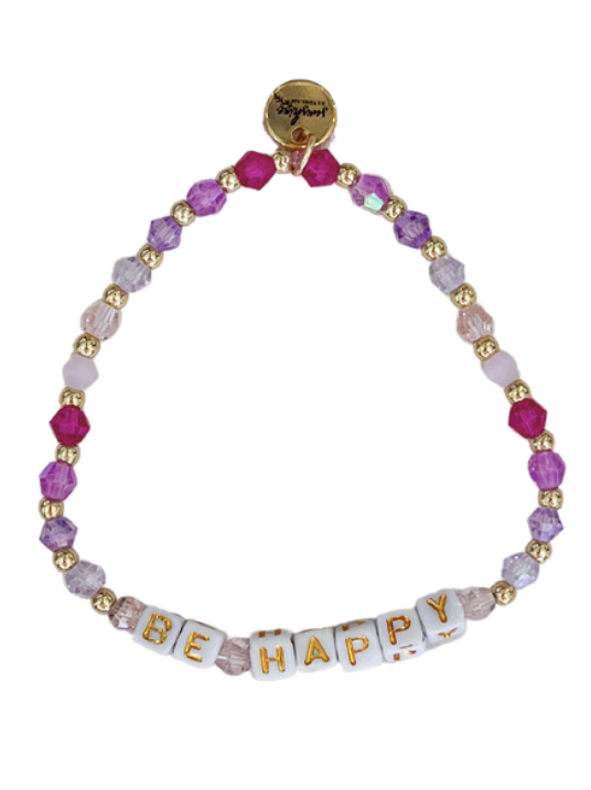 Be Happy Pink Colorful Letter Block Bracelet