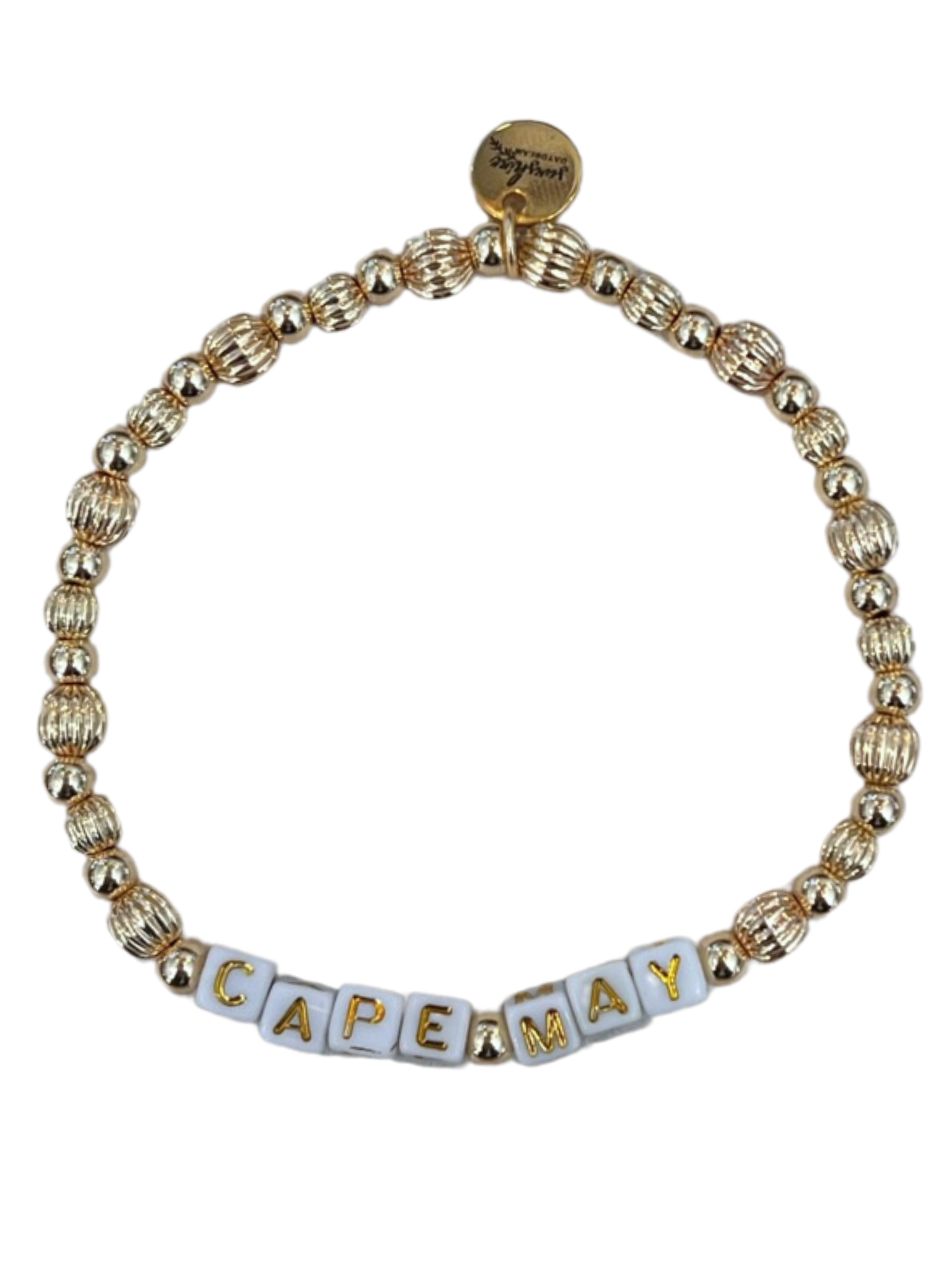 Cape May Golden Beaded Letter Block Bracelet